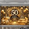 Sfondo Lussuoso 2D per il 50° Compleanno, Palloncini Dorati Diamante Numero 50 Striscione Festa Decorazione