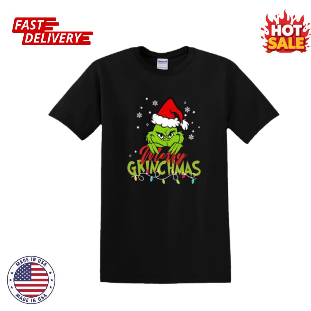 Grinchmas Santa Hat Grumpy Green Character Xmas Lights Inspired TShirt S-5XL NEW XXXXL
