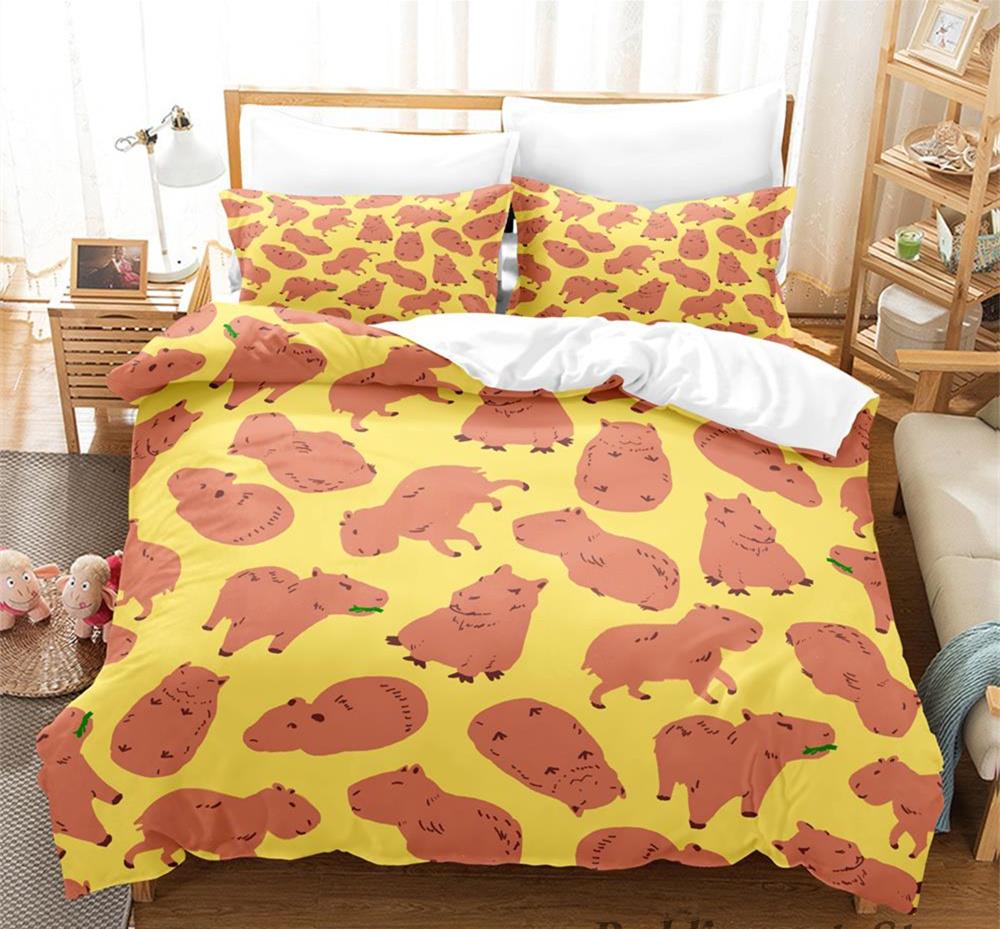 2023 Kawaii Capybaras Bedding Set Single Twin Full Queen King Size Bed Set Aldult Kid Bedroom Duvetcover Sets 3D Bed Cover Set