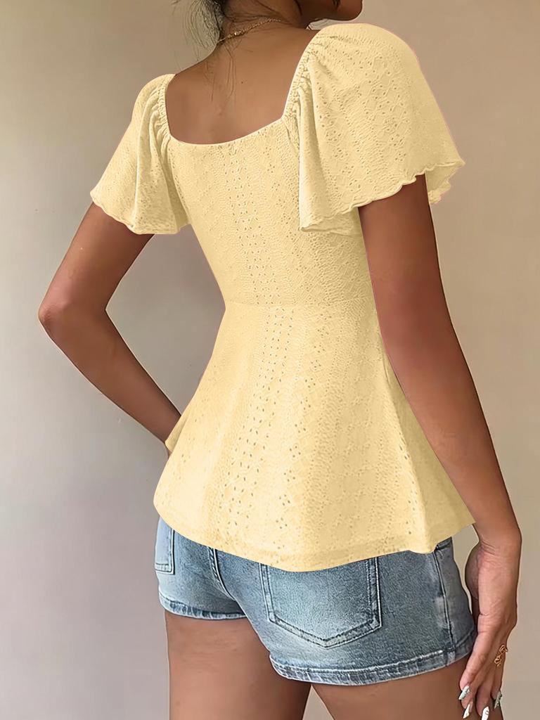 2026 Summer European & American V-Neck Drawstring Short-Sleeve Plain T-shirt for Women