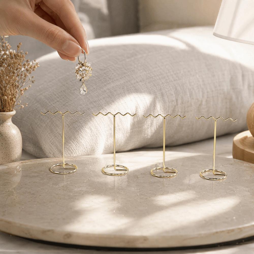 4pcs Electroplate Iron Jewelry Display Rack Light Gold Earring Organizer Stand Shops Exhibition