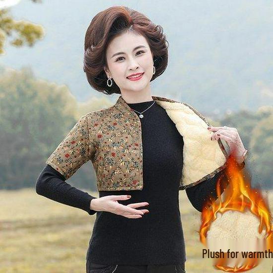 

Mom s Velvet-Lined Shoulder Protector & Mid-Sleeve Vest for Elderly Women s Warmth and Neck Support 2XL (105-120 jin) кофейный