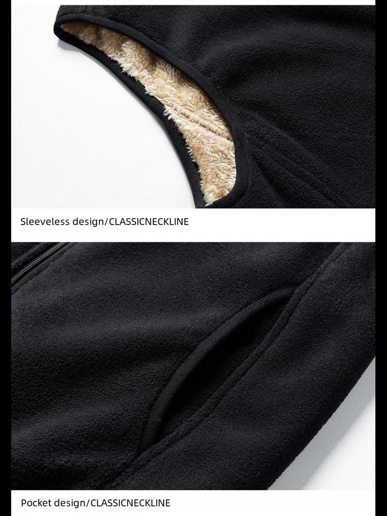 Men's Large-Size Polar Fleece Vest - Thick, Warm, Stand Collar for Spring & Autumn.
