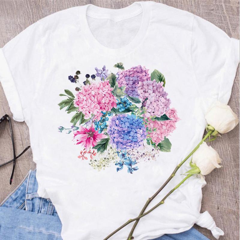 Women's Tops Fashion Flower Floral Print Lady T-shirt Casual Short Sleeve Aesthetic Clothes Shirt T-shirts Female Tops Tees