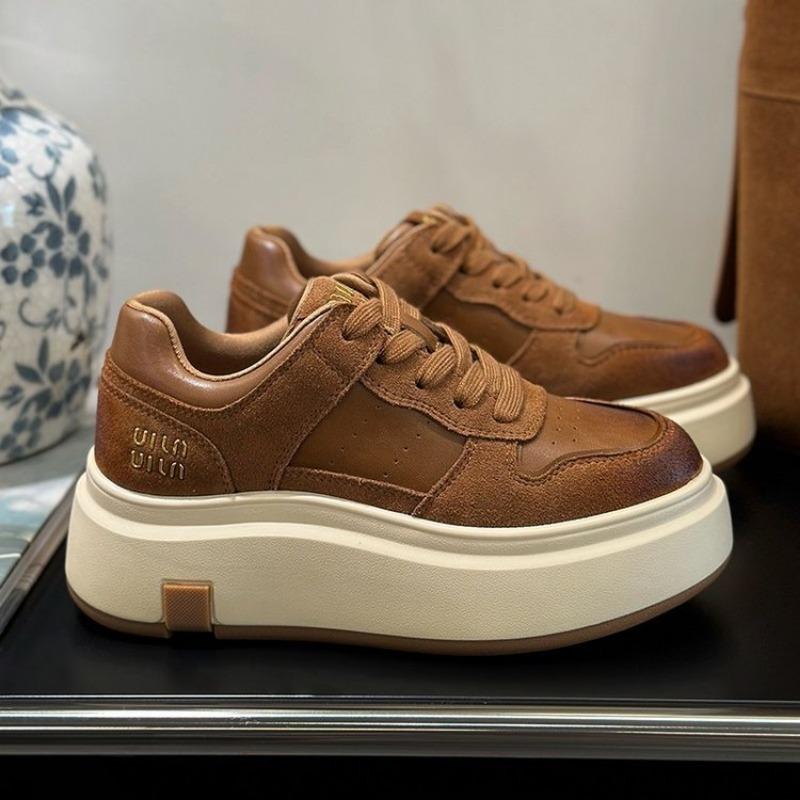 Light luxury retro leather high-top shoes women's shoes autumn and winter new velvet platform casual sports velvet board shoes