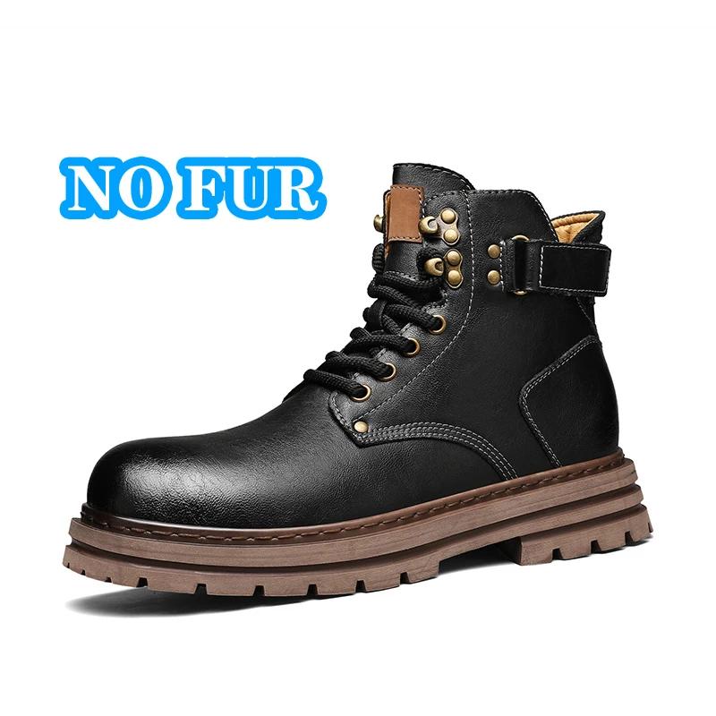 Fashion Classic Autumn Winter Warm Snow Boots Mens Thick Soles Non-slip Biker Boots Outdoor High Top Casual Shoes Handmade Leather Botas