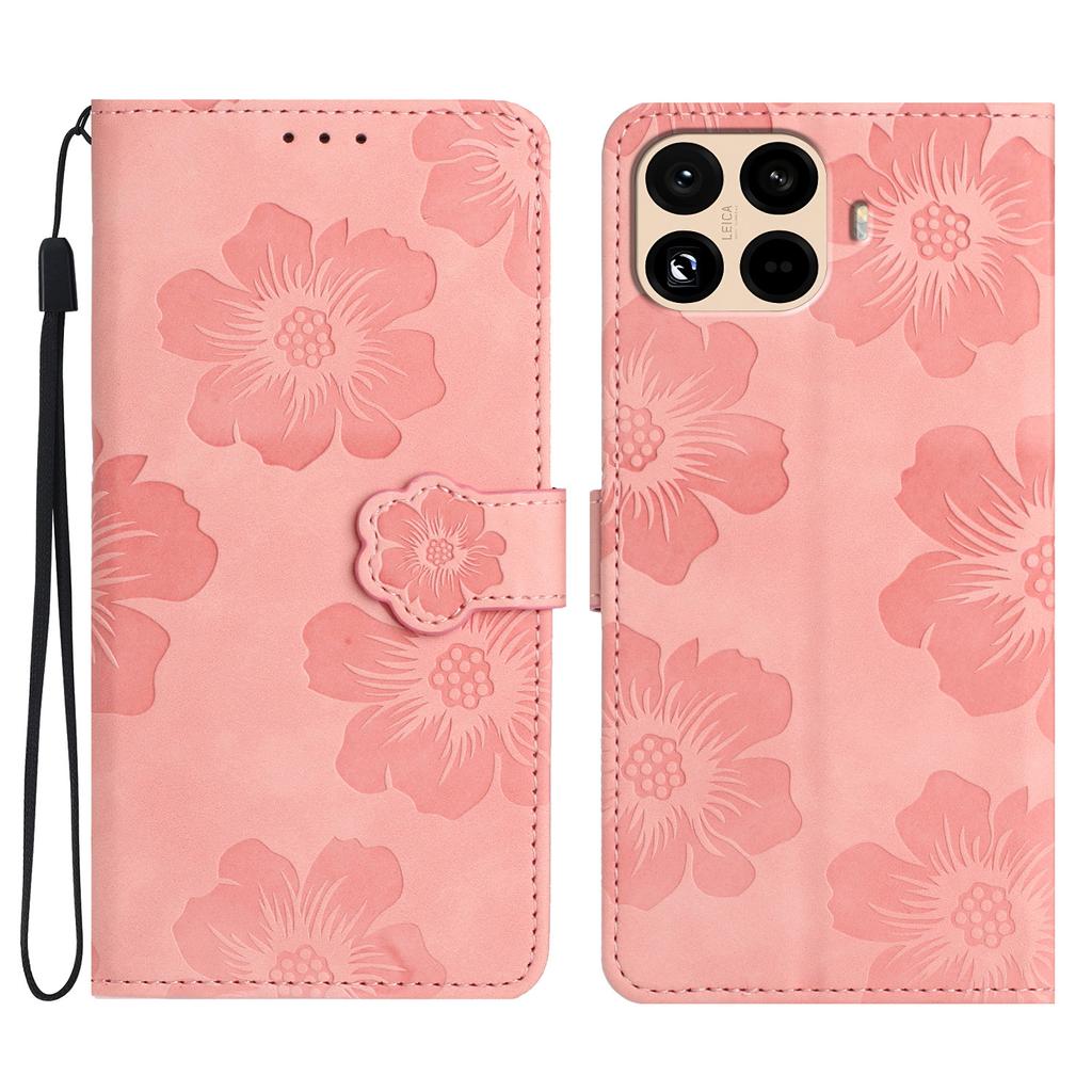 For Xiaomi 15T Pro Case Flower Design Leather Wallet Phone Cover with Wrist Strap