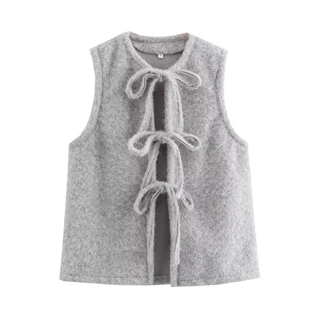 2024 Winter Women's Fashion: European & American Style Tie-Up Sleeveless Vest