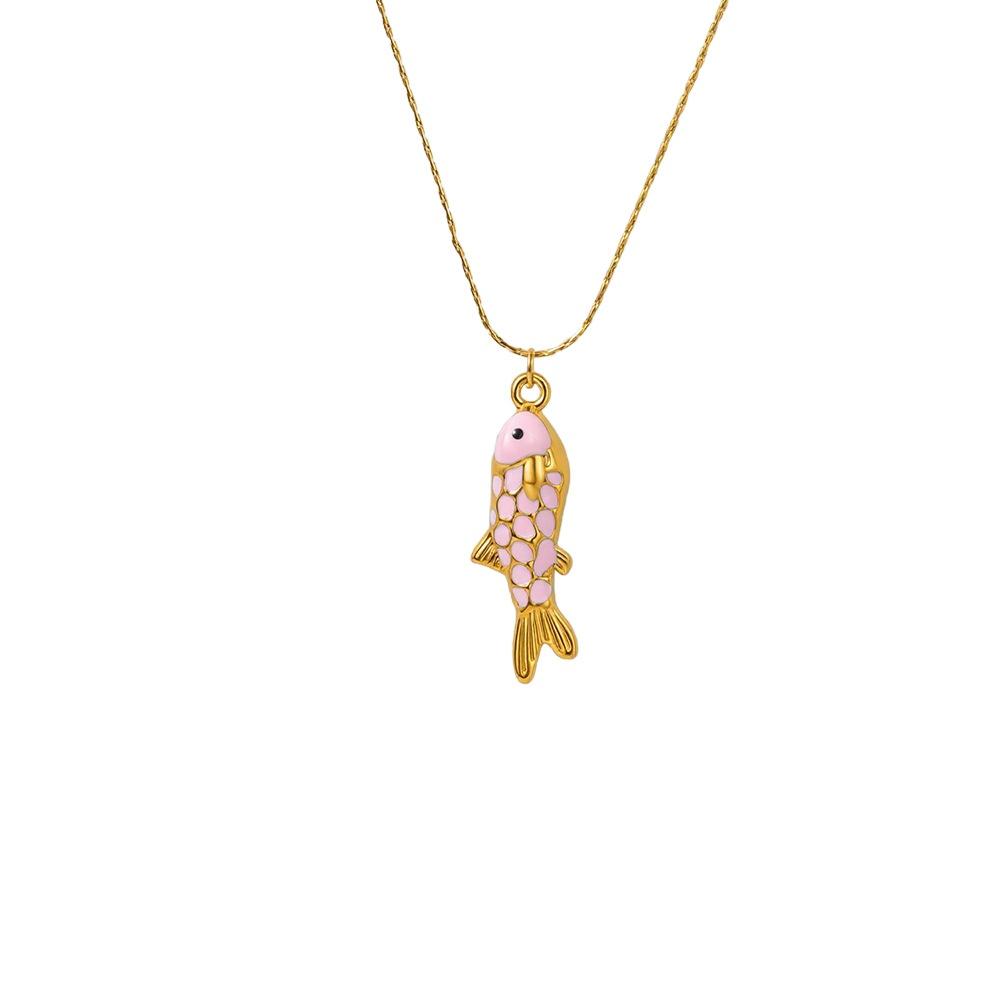 Animal Female Blue Yellow Pink Orange Enamel Fish Pendant Necklace Vintage Gold Silver Color Wedding Jewelry For Women