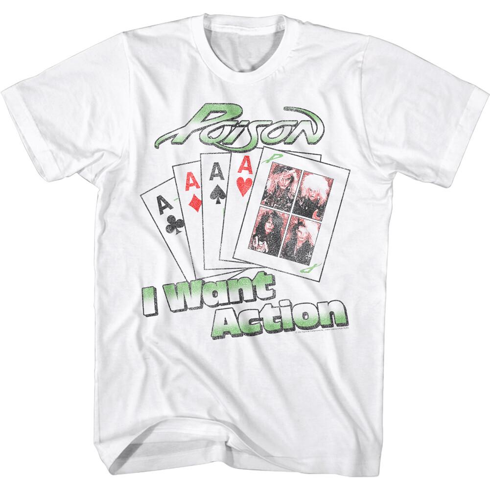 Poison 4 Aces I Want Action Men T Shirt Rock Band Music Merch XL