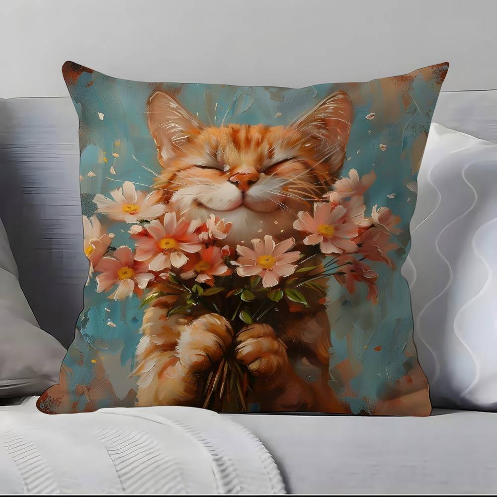 Cute Oil Painting Colorful Cat Pillow Case Pillowcase Soft Skin Friendly & Comfortable With A Hidden Zipper