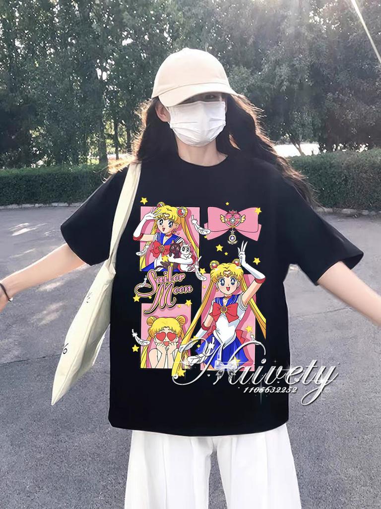 2026 Summer Sailor Moon Collage Print Cotton Tshirt Kids Adults Plus Size Sportswear Cute Anime Unisexga Graphic Oversized Tee