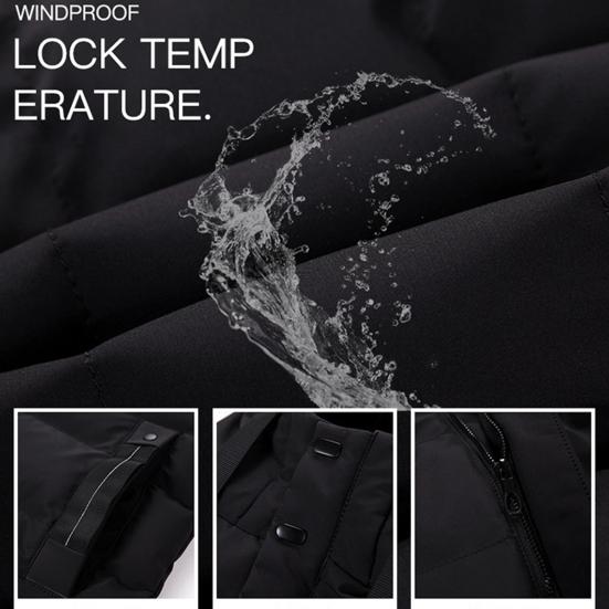 Autumn Winter Men Jacket Cotton Padded Hooded Long Sleeve Drawstring Mid-length Windbreaker for Daily Wear