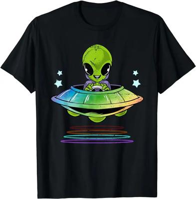 Kids Gift Idea Cute UFO Alien T-Shirt Men Short-sleev Fashion Casual Custom Printed Streetwear Male Tops Graphic Tshirts