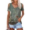 Women's Summer Fashion Casual Floral Printed Strapless V-Neck Short Sleeve T-Shirt Top