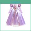 Vestido de Princesa Rapunzel Enrolados Peruca Bolsa de Mão Com Mangas Longas Para Meninas