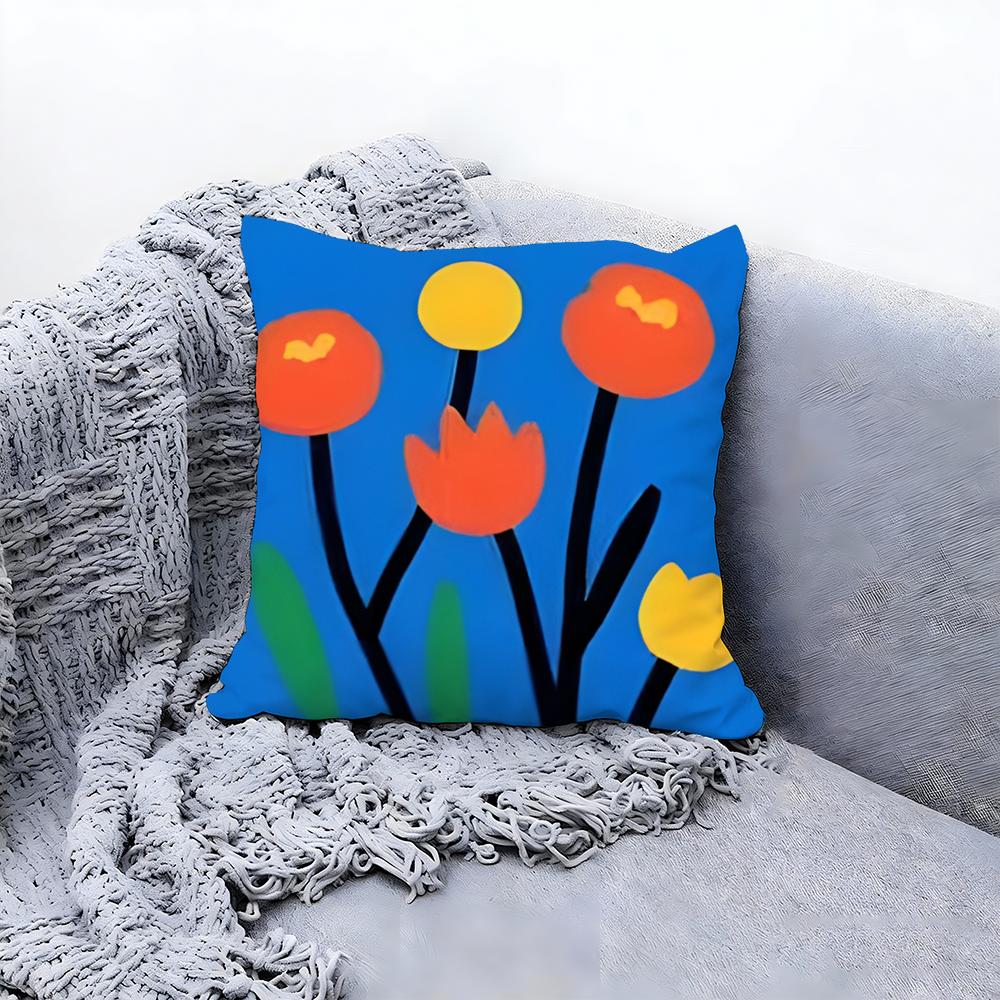 Artistic Floral Illustration Cushion Cover Premium Comfort Reversible Pillow Cove Two in One Design for Any Room Car Interior