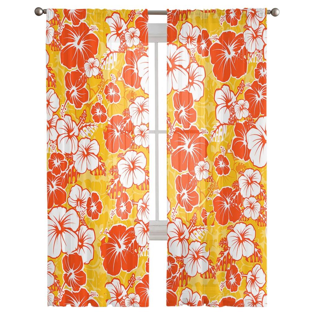 Perdele Transparente din Șifon cu Textură de Floare Tropicală Hawaiiană pentru Living, Decor Acasă, Fereastră, Voal, Tulle, Draperii