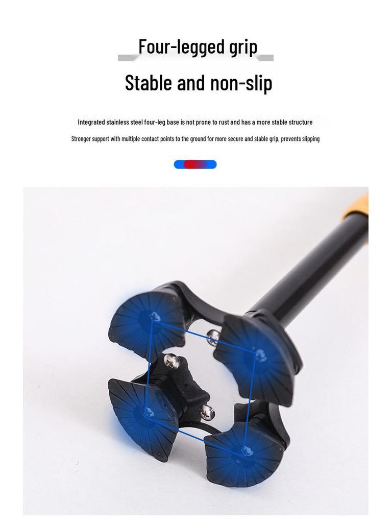 Yunxiang Verstellbare Vierfuß-Gehhilfe für Senioren - Rutschfest, Teleskop-Gehstock mit Licht, Aluminiumlegierung