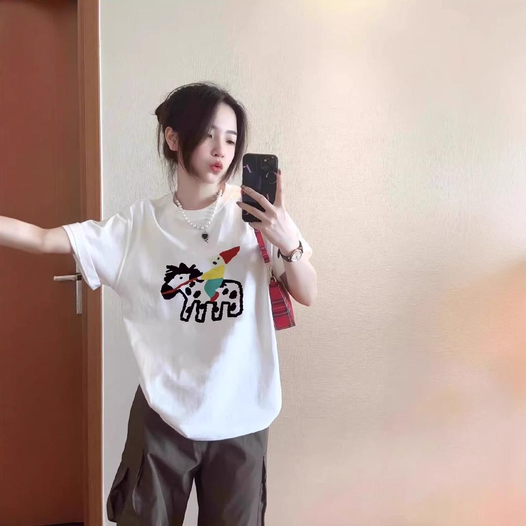 

Женская белая хлопковая футболка оверсайз с коротким рукавом, трендовый стиль лета 2025 M белый