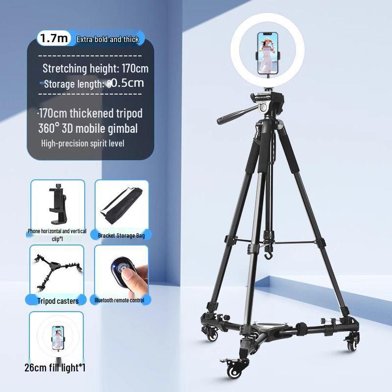 Professional Mobile Phone & DSLR Tripod with Pulley and Universal Ball Head for Live Streaming