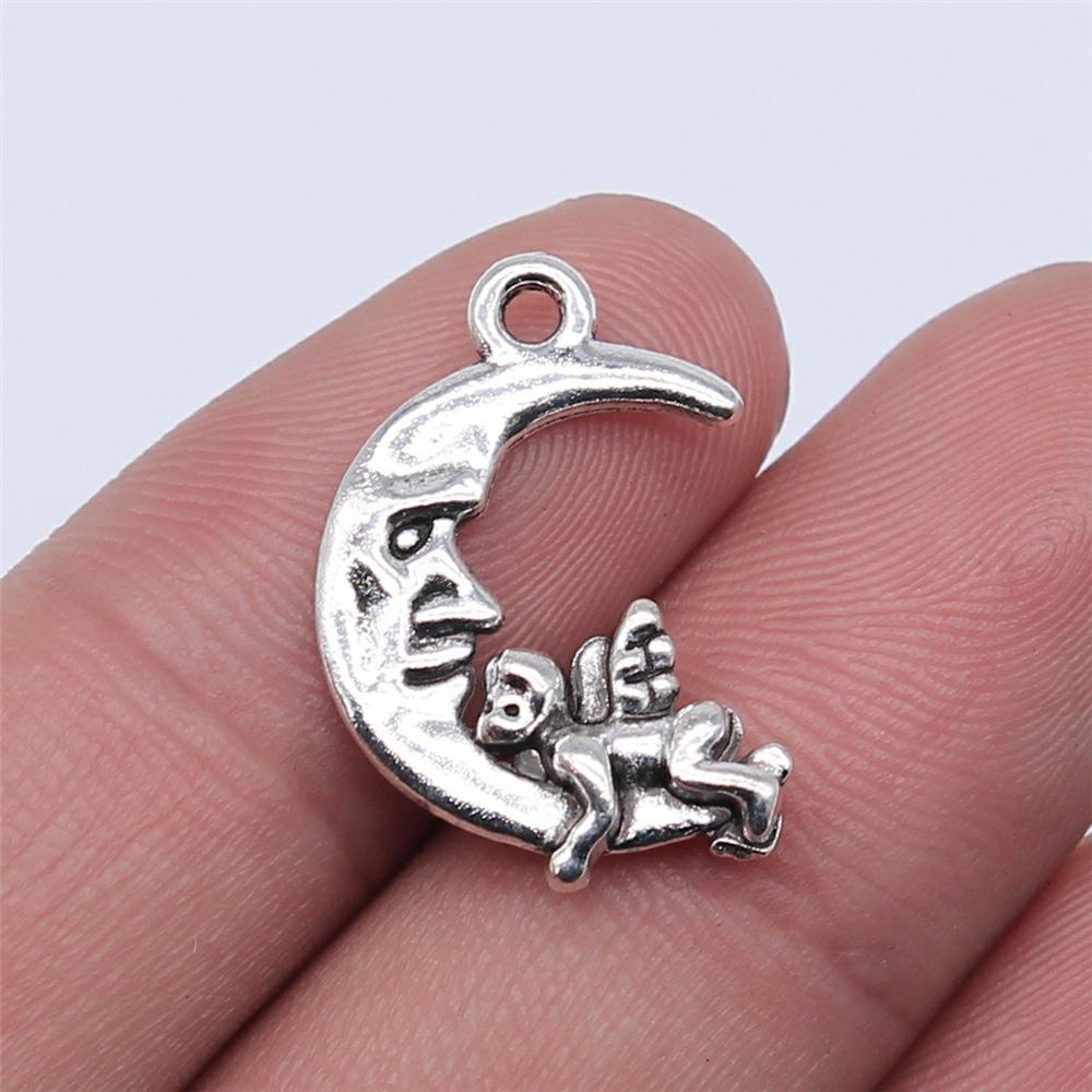10pcs Charms Moon Antique Silver Color Moon Charms Pendants For Bracelets Moon And Star Charms Wholesale