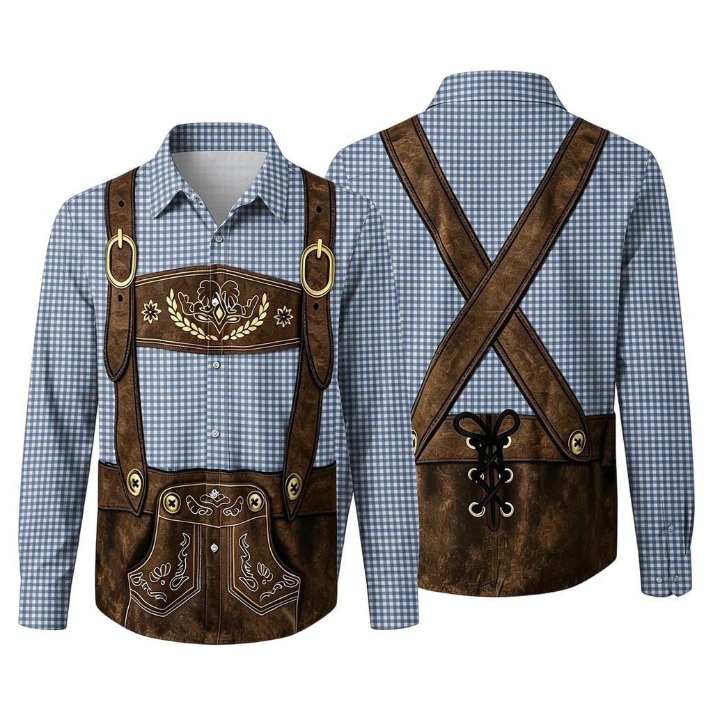 Men’s 3D Printed Plaid Long Sleeve Button Down Shirt with Classic Collar Relaxed Fit for Festival Party Outdoor Casual Wear