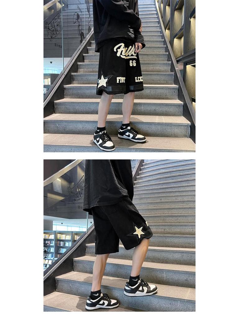 Men's Trendy Embroidered Summer Shorts - Hip-Hop, Retro, Japanese, & Hong Kong Styles