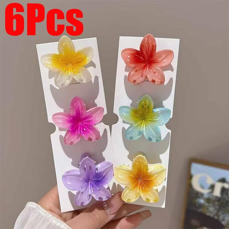 6 Stück Hawaiianische Farbverlauf-Haarspangen Blumen-Haarkrallen Damen-Haarschmuck Kleine Größe Kopfschmuck Haarnadel Krabben-Haarklammer