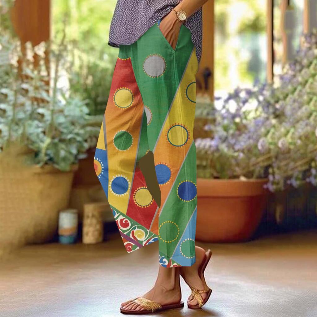 Women's Casual Fashion Floral Printed Straight Leg Pants Pants With Pockets