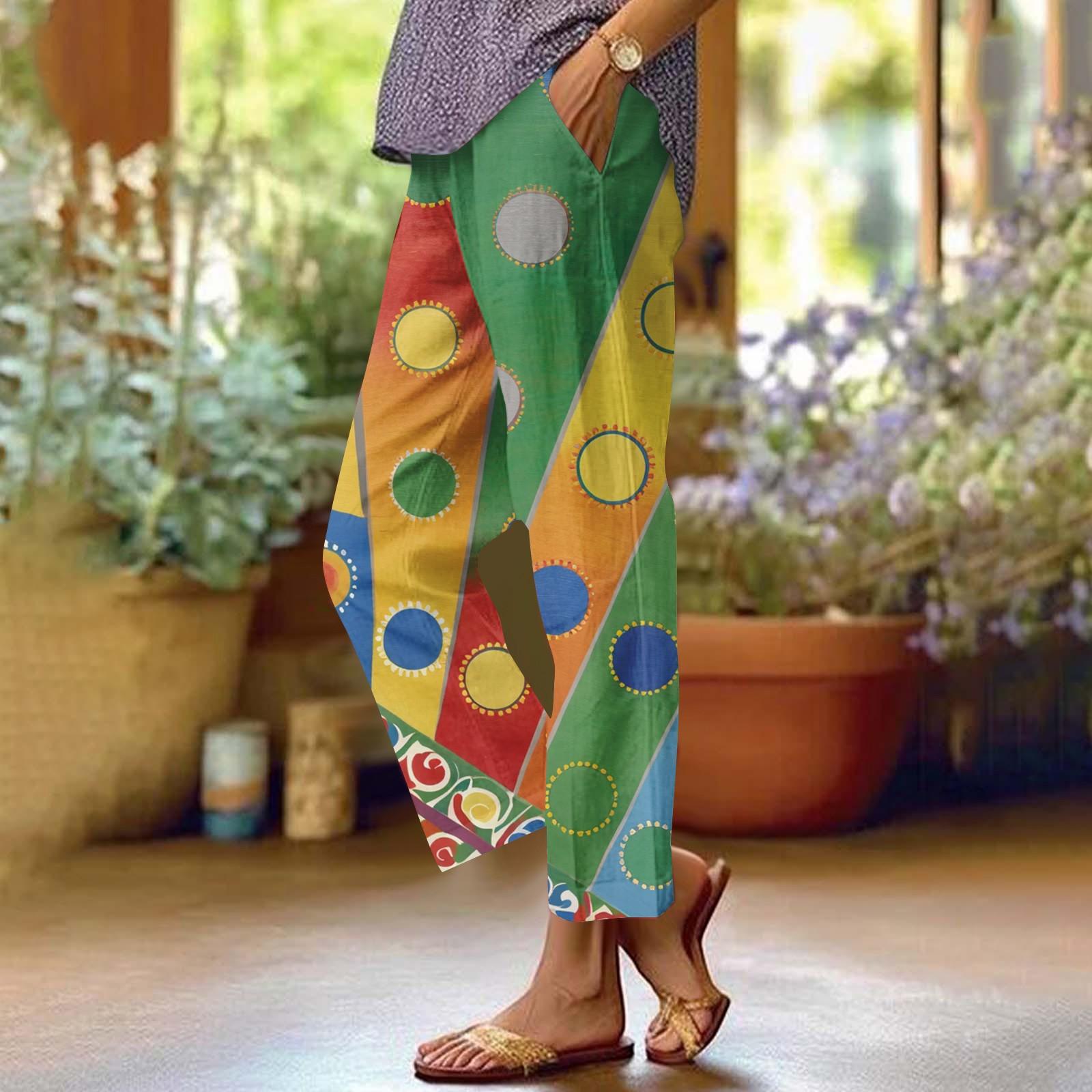 

Женские повседневные модные брюки прямого кроя с цветочным принтом и карманами S зелёный