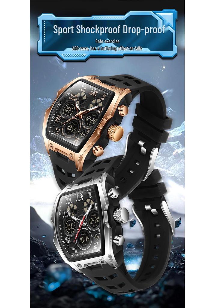 Sanda Dual Display Waterproof Barrel-Shaped Electronic Watch with Alarm for Students and Parties
