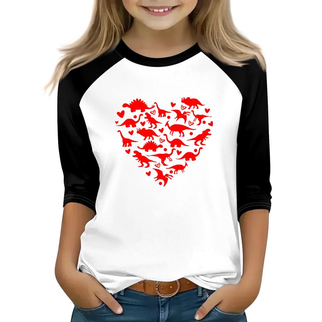 Toppar för unga flickor 4-16 år Rund hals 3/4 ärm T-shirts Trendiga toppar Outfit T-shirts