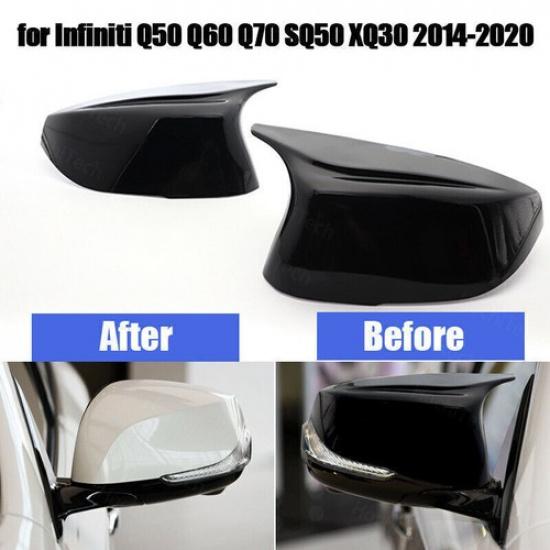 Fits Infiniti Q50 Q60 Rearview Mirror Cover Caps M3 Style 2014- 2022 Gloss Black