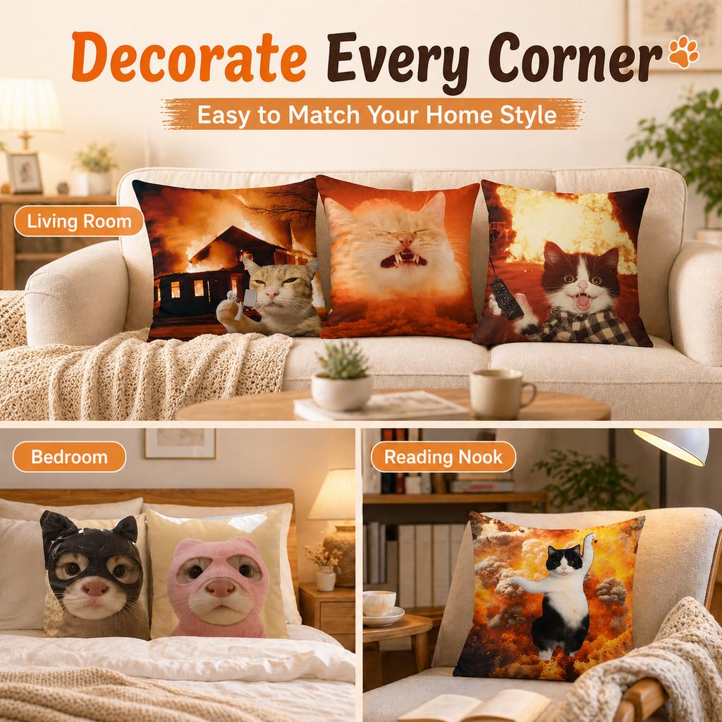 Funny Meme Cat Explosion Pillow Covers 2D Flat Printed Peach Skin Throw Cushion Case For Couch Sofa Living Room Decor 45X45Cm