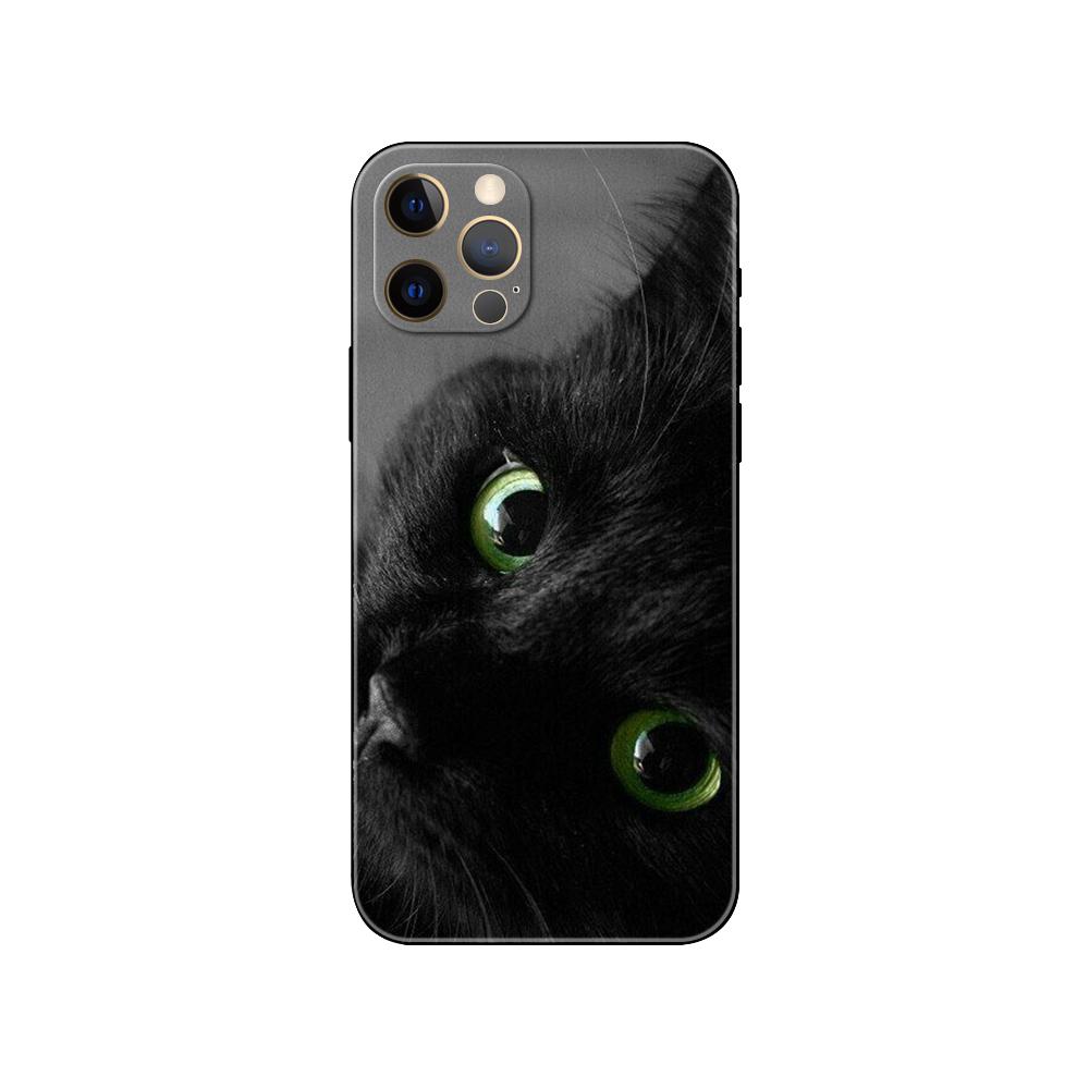 Cat Staring Eye Phone Case for Iphone 5 5s 2020se 6 6s 7 8 Plus X 10 XR XS 11 12 13 Mini Pro MAX Black Tpu Back Cover