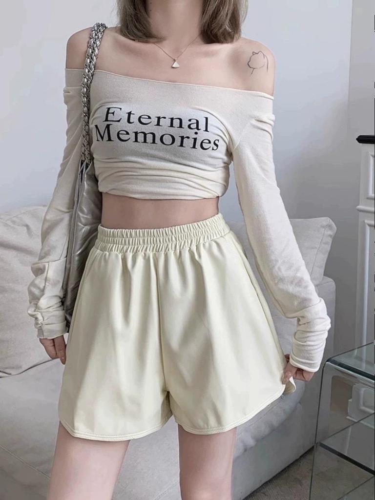 2025 Plus Size Women's High Waist PU Leather A-line Slimming Bootcut Shorts - Autumn/Winter Collection