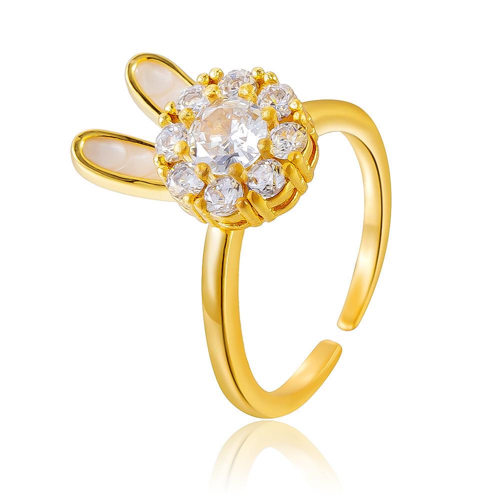 Adjustable Rabbit Ring with Zirconia for Women - Japanese/Korean Style, Copper, Rotatable, High-End Luxury Feel