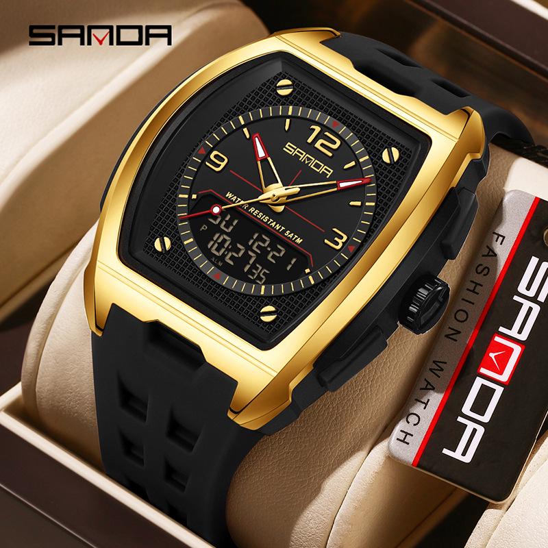 SANDA Trendy Student Men's Dual Display Electronic Watch with Snooze Alarm