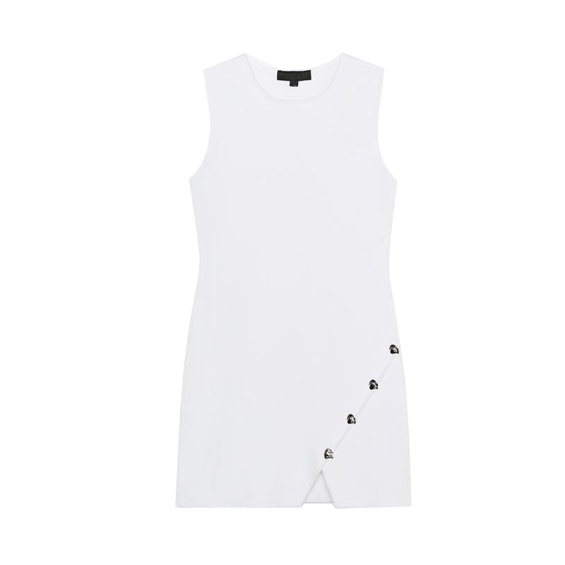 Summer New Product Women's Clothes Fashion Asymmetrical Decorated Row Button Short Knitting Dress 9598102 9598074
