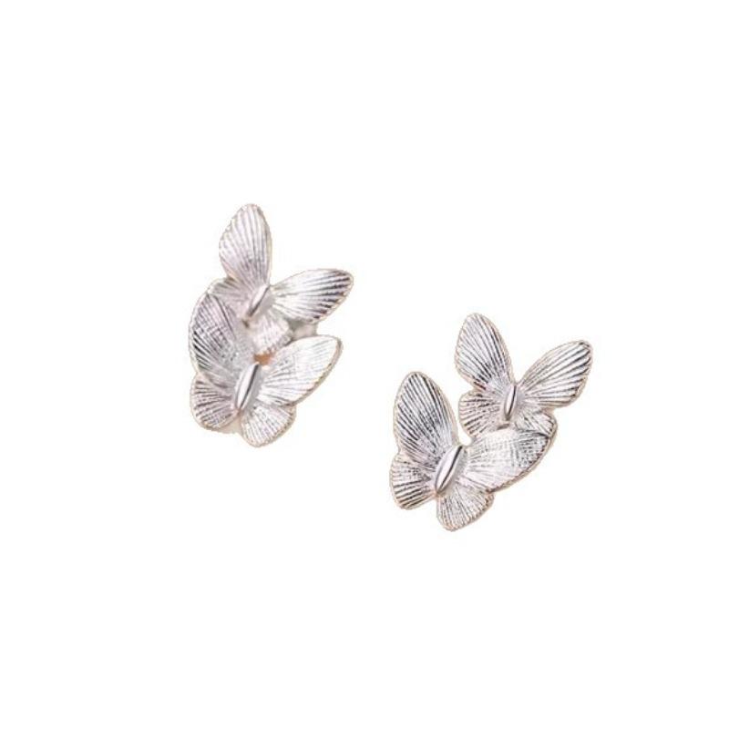 Neue doppelte Schmetterlings-Steckohrringe für Damen, Exquisit und Raffiniert, mit Schraubverschluss, Elegante und Luxuriöse Ohr-Accessoires.