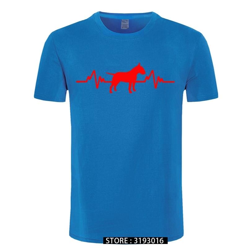 Funny Heartbeat English Bull Terrier Dog T Shirt Men Custom Pattern Cotton Short Sleeve Man Joke Present Tshirt Christmas