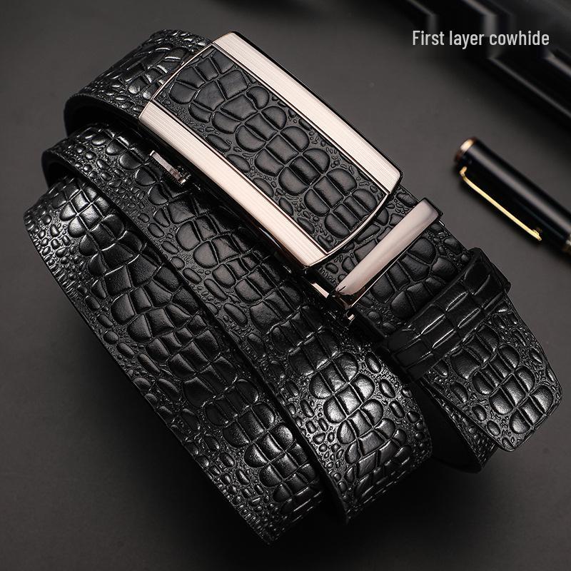 

Men s Premium Crocodile Pattern Leather Automatic Belt 125cm