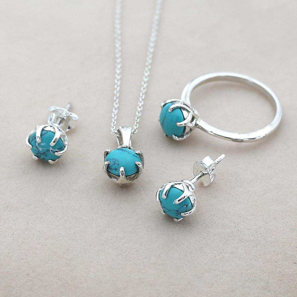 Turquoise Jewelry Set, 925 Sterling Silver, Dainty Jewelry, Gift For Her, Women Jewelry
