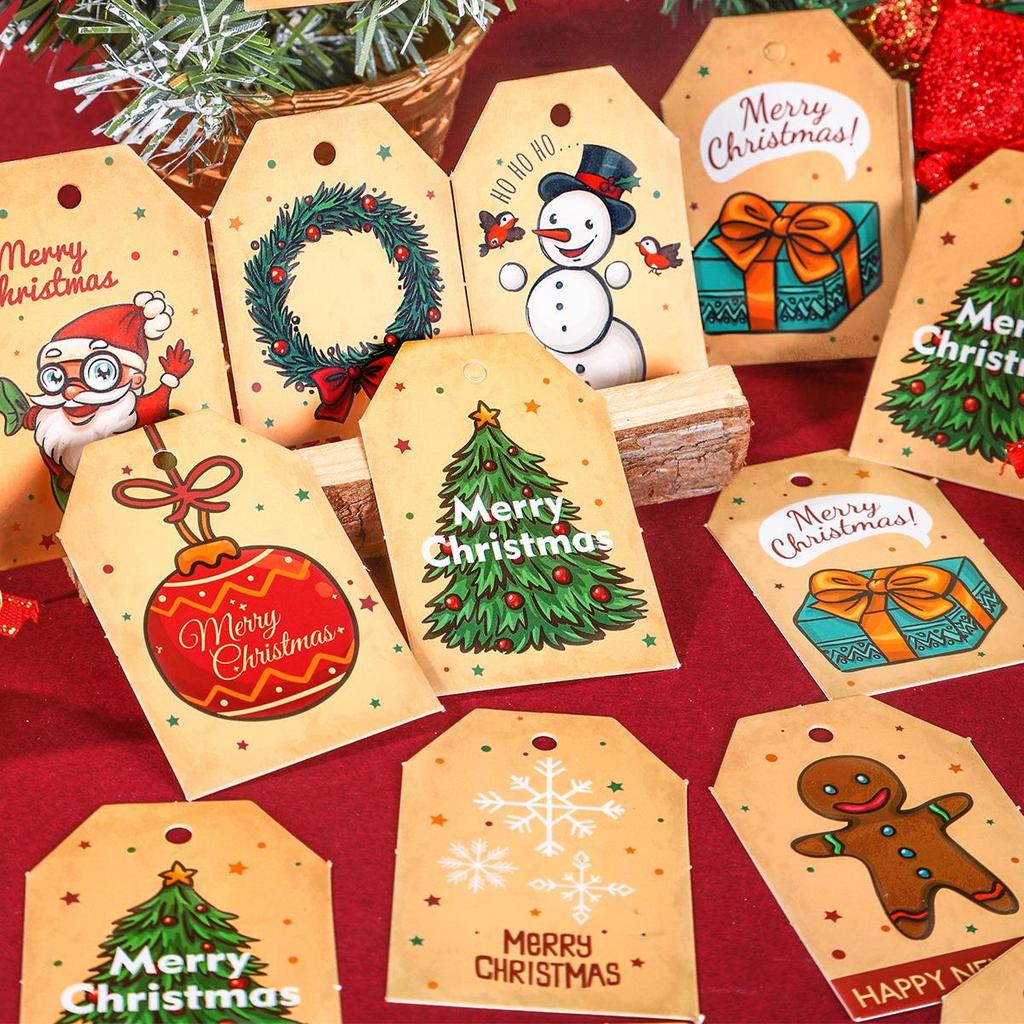Retro Cute Christmas Kraft Gift Tags - Small Hang Tags for Gift Boxes