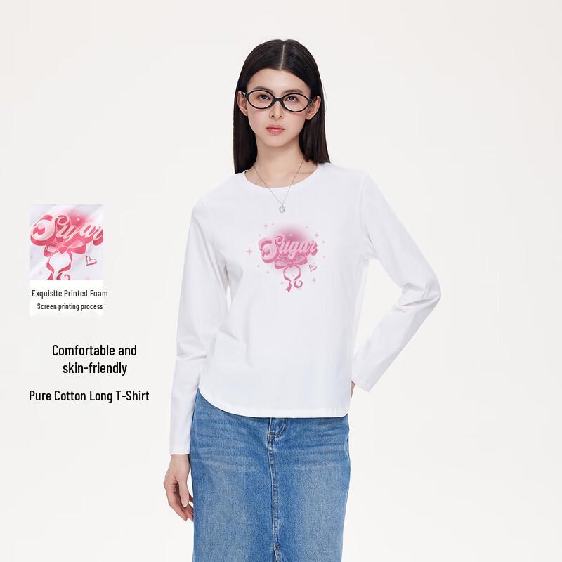 FivePlus Women s Loose Fit Pure Cotton Long Sleeve T-Shirt with Bow Detail M