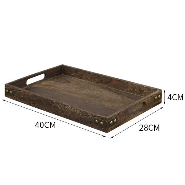 

Деревянный сервировочный поднос с ручкой, поднос для еды, легко моется, удобен для столешницы, центральный элемент, декоративный, деревенский, прямоугольный