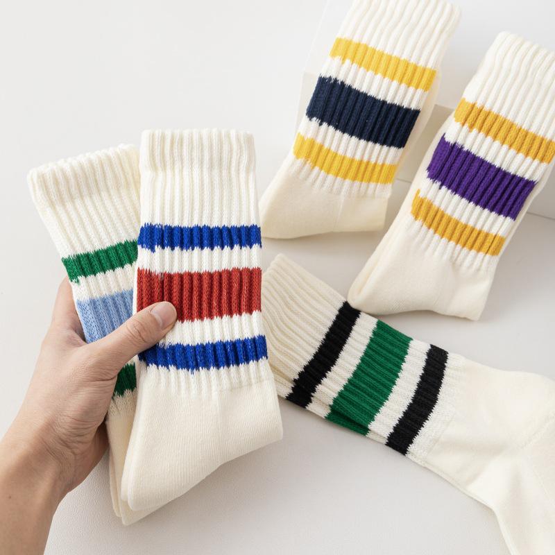 Trendy Japanese Thick Striped Slouch Socks - Retro Towel Bottom Mid-Calf Style for Men & Women
