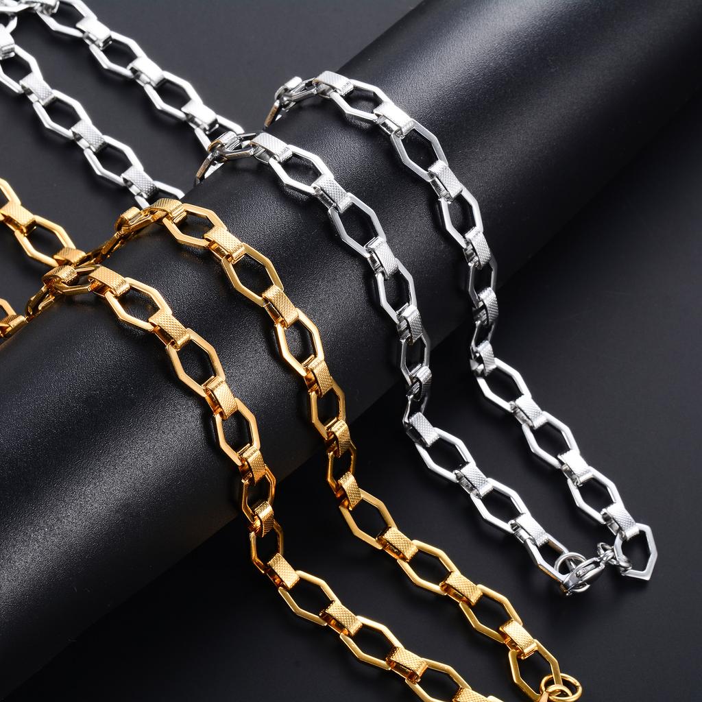 9mm Stainless Steel Link Hexagon Neck Chain Necklace for Women Men Handmade Geometric Chunky Choker Punk Rock Boy Metal Jewelry