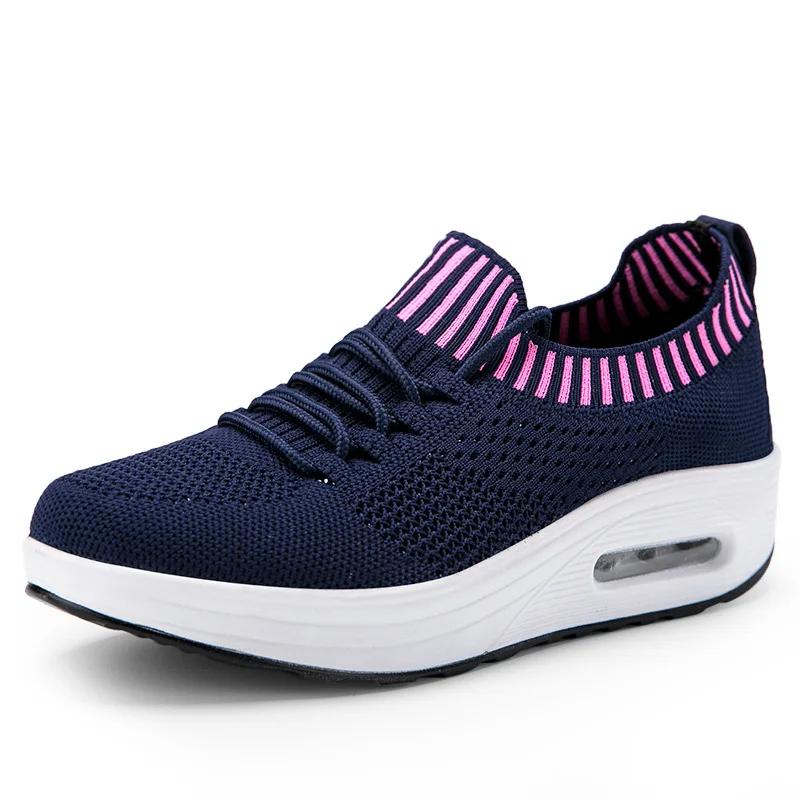 Net Fabric Low Help Breathable Solid Color Air Cushion Thick Soled Slip-on 2025 New Large Size Women's Shoes Zapatos De Mujer